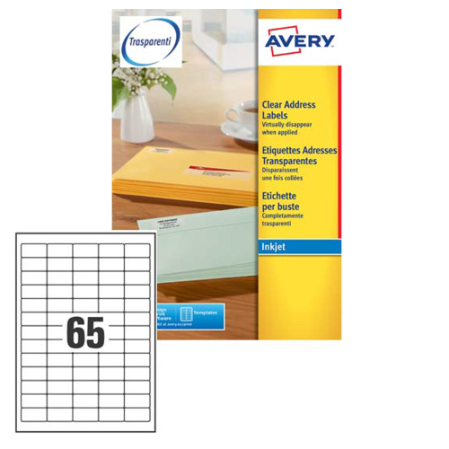 Etichetta adesiva J8651 bianca 25fg A4 38,1X21,2mm (65et/fg inkjet Avery